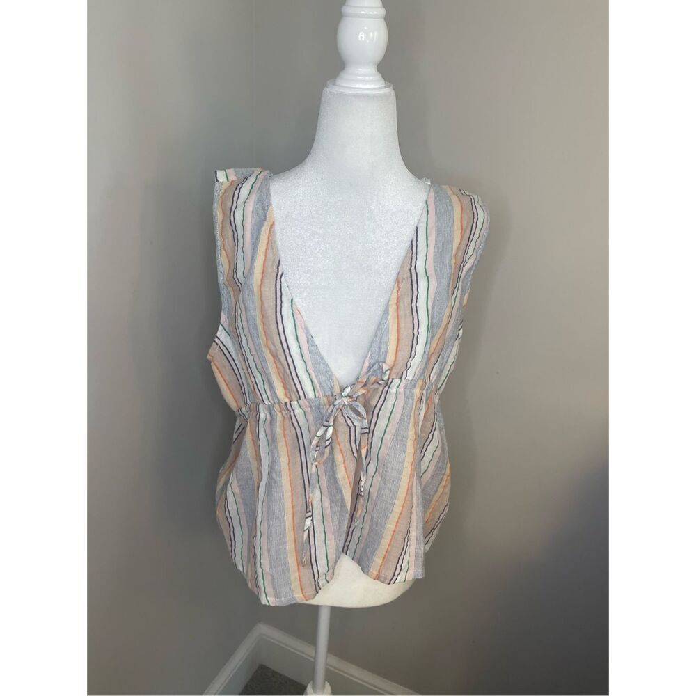 Minkpink Women's Striped Camisole Tank‎ Top L Multicolor Drawstring
